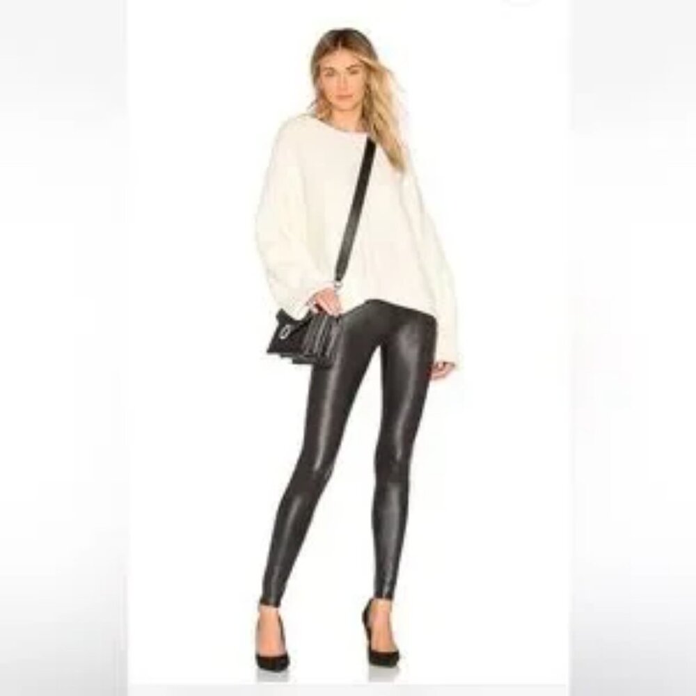 SPANX Black Faux Leather Leggings Sporty Capsule Wardrobe Slimming Size XL #2437